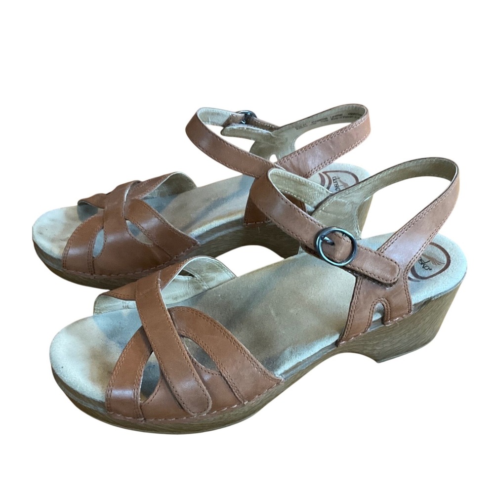 Dansko Leather Low Heel Sandals Womens 41 Tan Brown  9849982200 Comfort